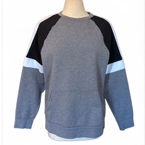 Express Gray Black Raglan Sweatshirt Large Cotton Blend Kangaroo Pocket - Picture 2 of 9